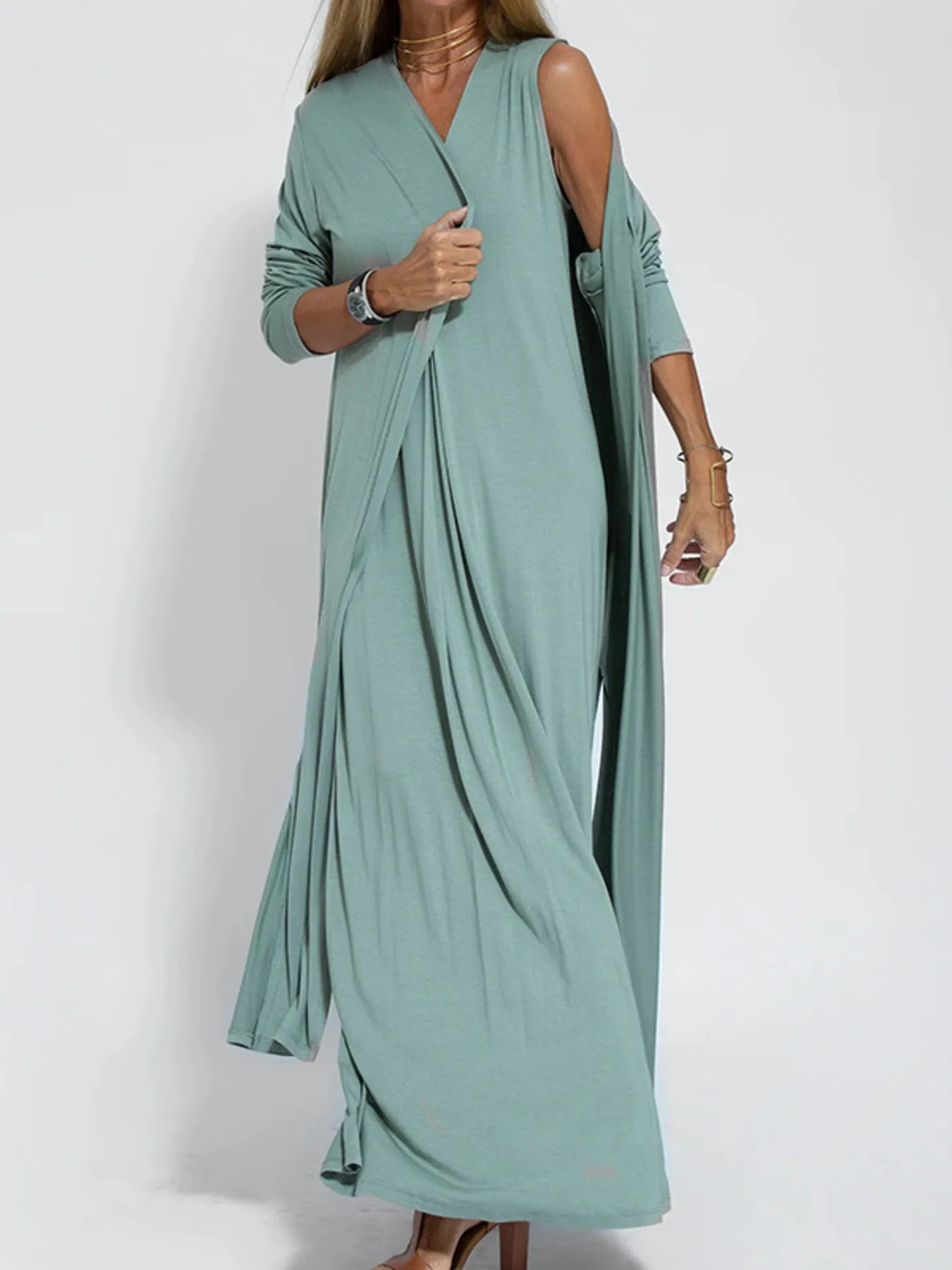 Full Size Open Front Side Slit Longline Cardigan Plus Size - Fashorio