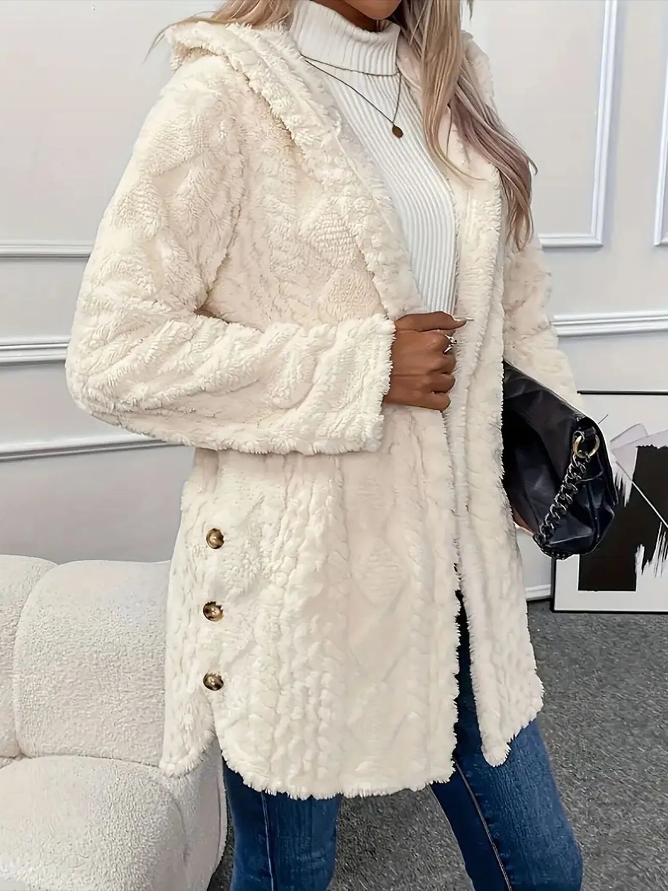 Faux Fur Teddy Coat with Button Front - Fashorio