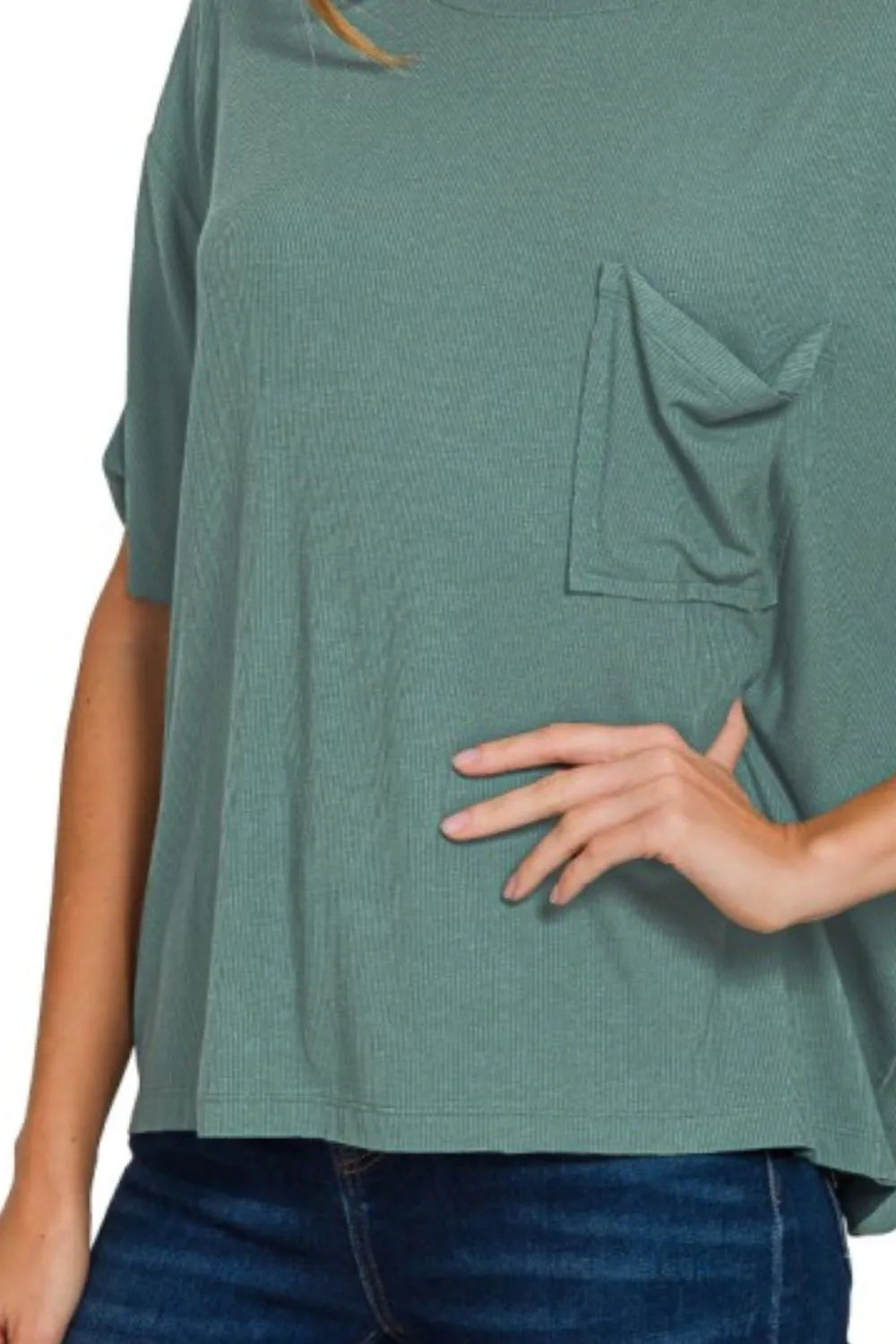 Zenana Oversized Ribbed Round Neck Short Sleeve Tee - Fashorio