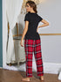 Heart Graphic V-Neck Top and Plaid Pants Lounge Set - Fashorio