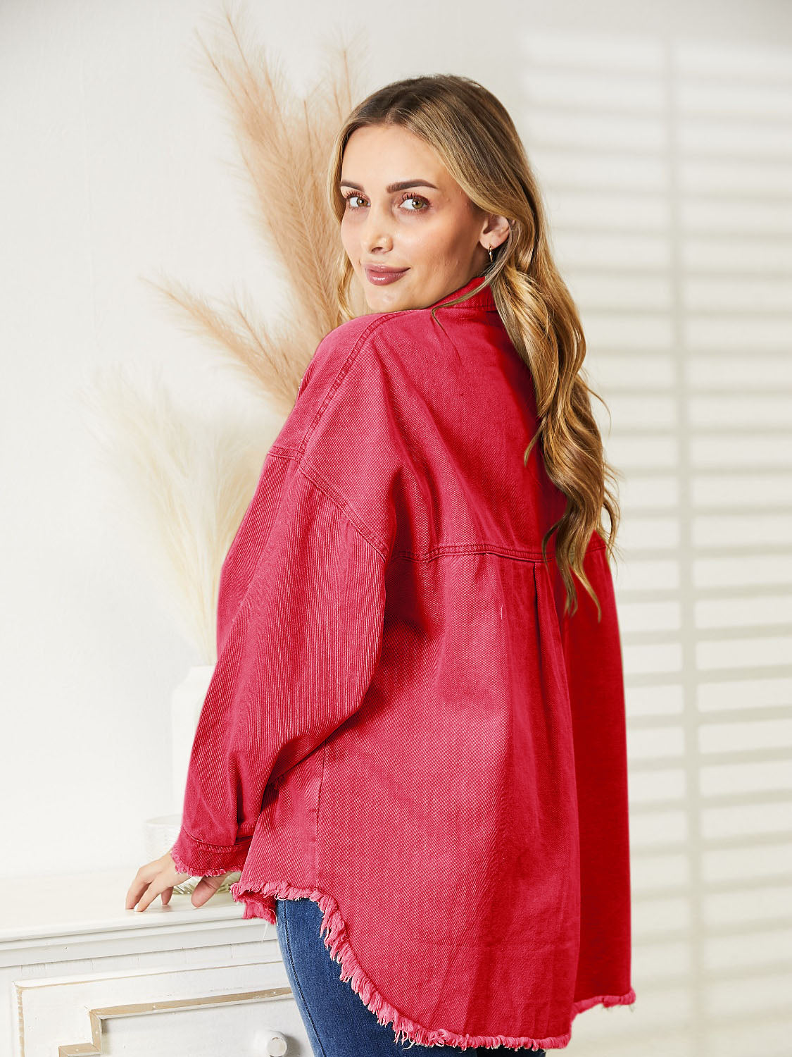 Distressed Raw Hem Denim Jacket - Fashorio