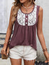 Lace Panel Scoop Neck Tank Burgundy - Fashorio