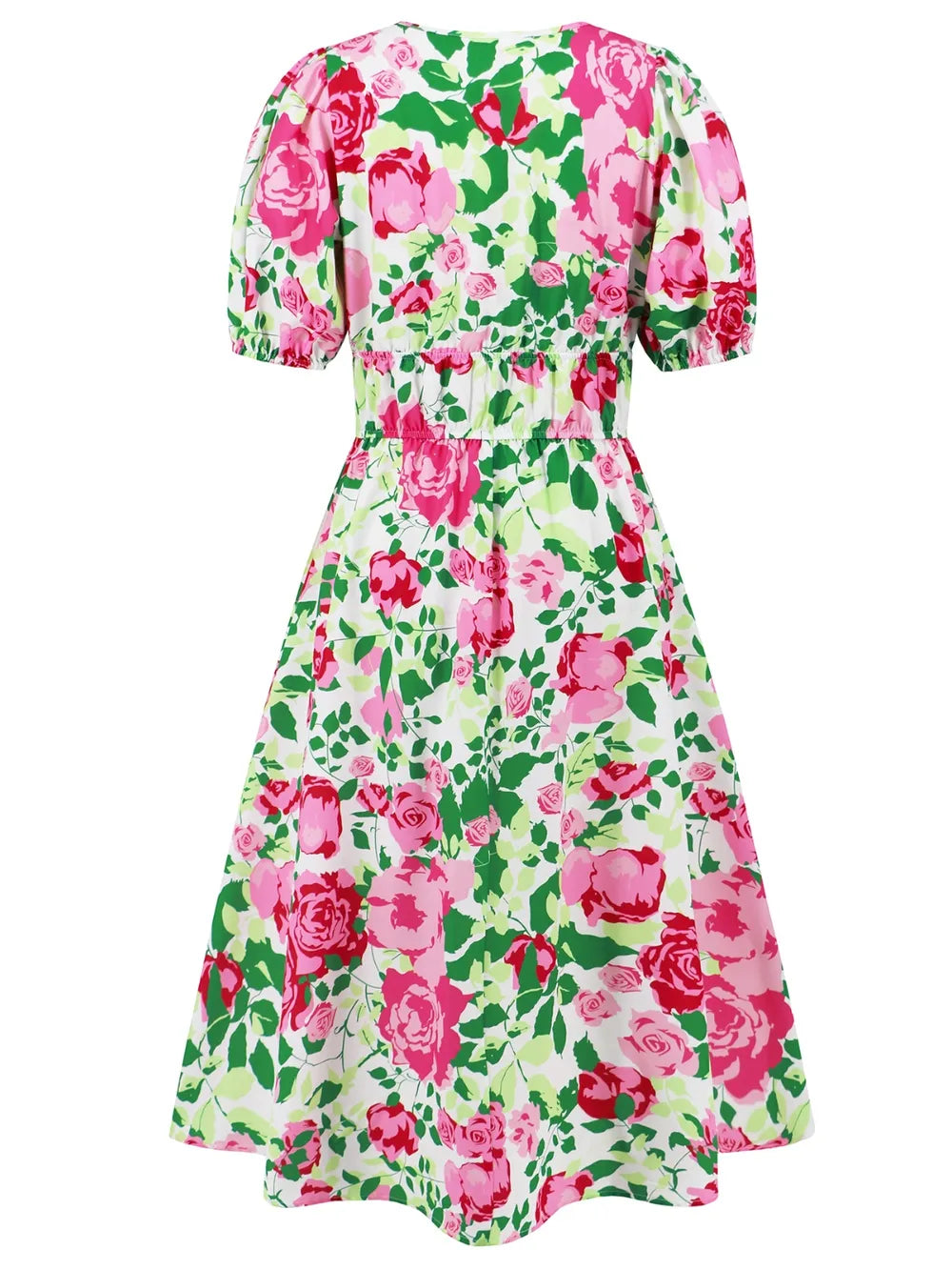 Ruched Printed Surplice Short Sleeve Dress - Fashorio