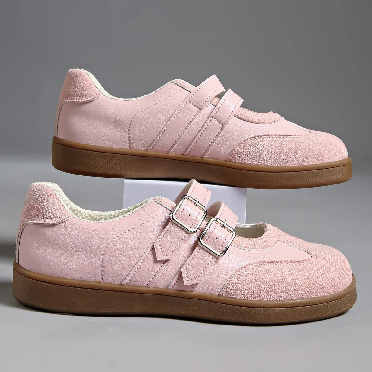 Round Toe Double Buckle Loafers - Fashorio