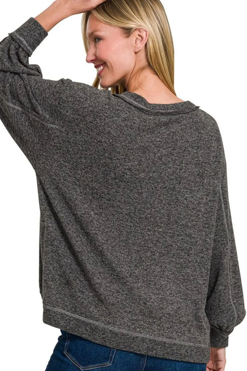 Zenana Brushed Hacci Hi-low Round Neck Knit Top - Fashorio