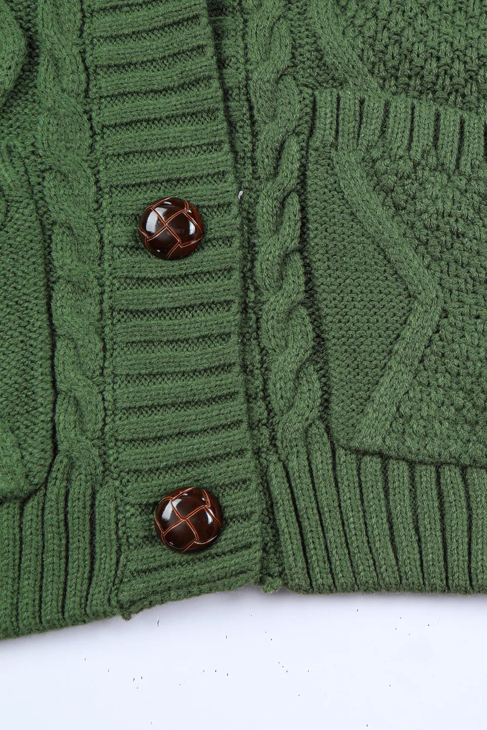 Cable-Knit Button Down V-Neck Cardigan - Fashorio
