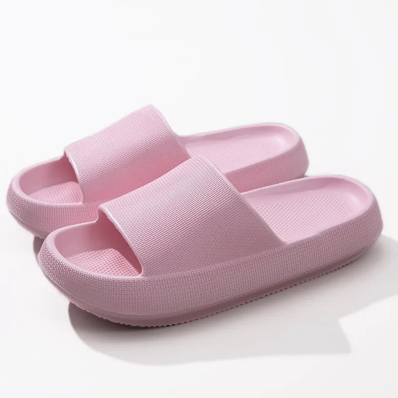 Open Toe Platform Slippers Pink - Fashorio