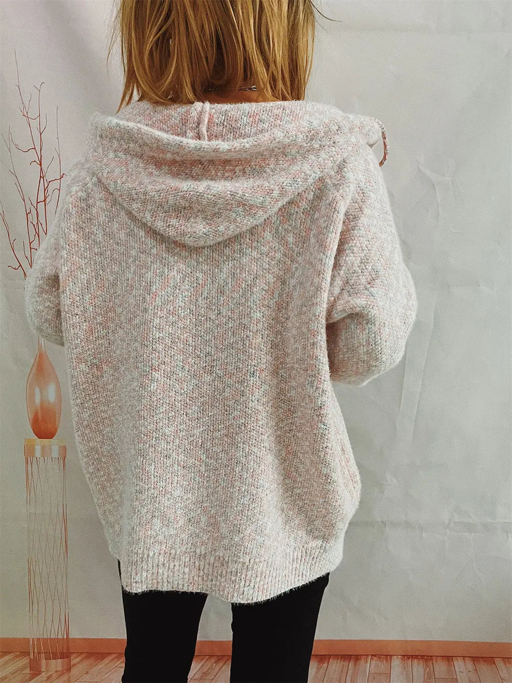 Zip Up Drawstring Long Sleeve Hooded Sweater - Fashorio