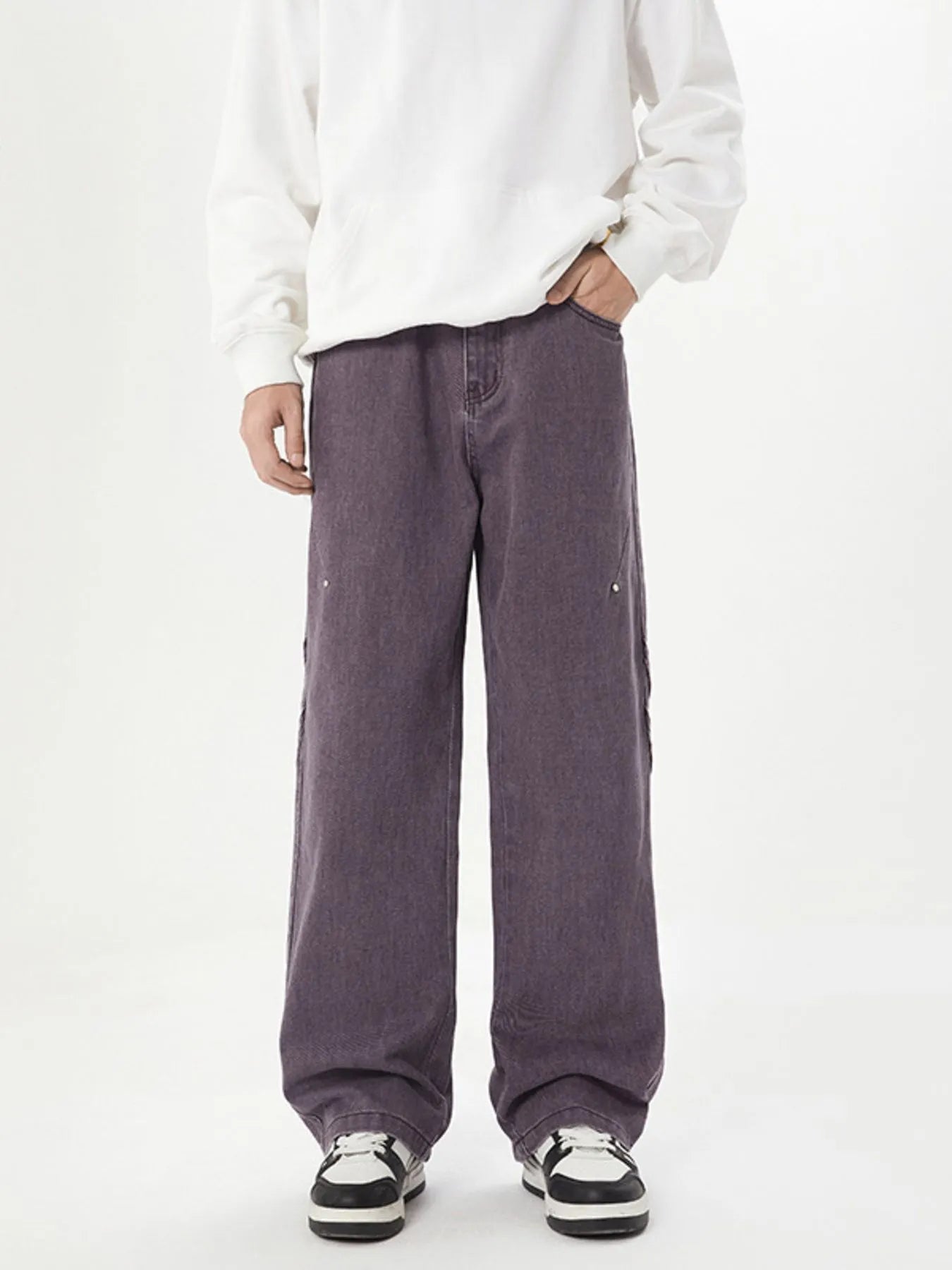 Men's Full Size Washed Straight Leg Jeans Plus Size Mauve - Fashorio