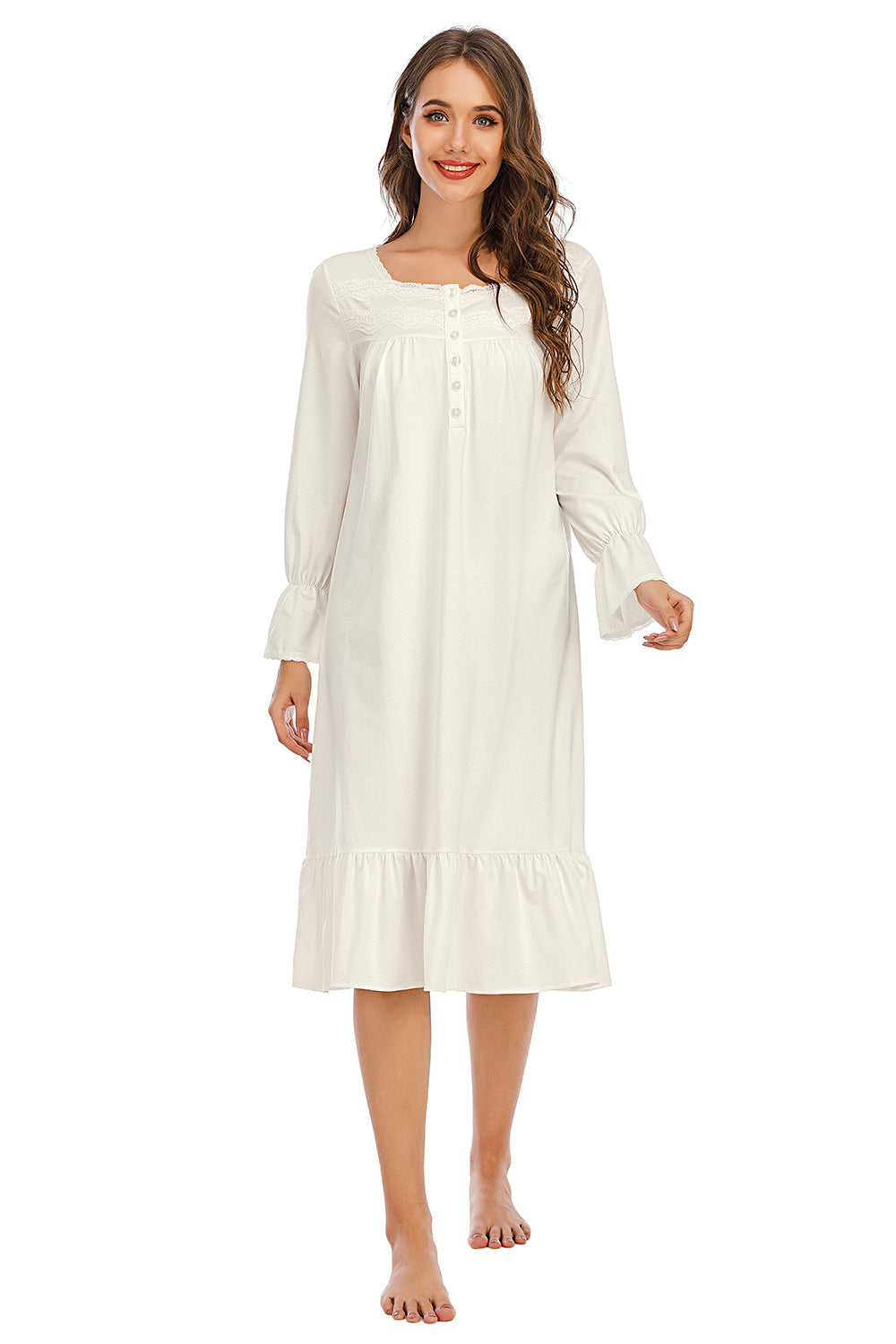 Flounce Sleeve Ruffle Hem Night Dress - Fashorio