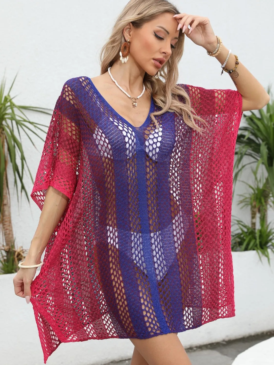 Rainbow Gradient Crochet Beach Cover Up - Fashorio