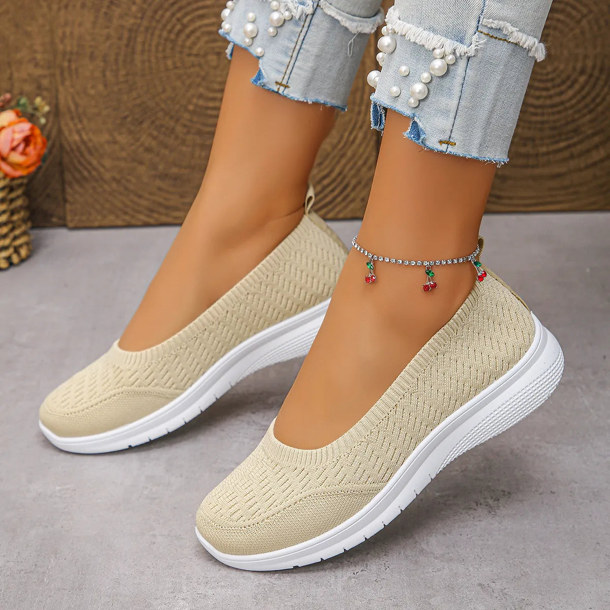 Round Toe Mesh Slip-Ons - Fashorio