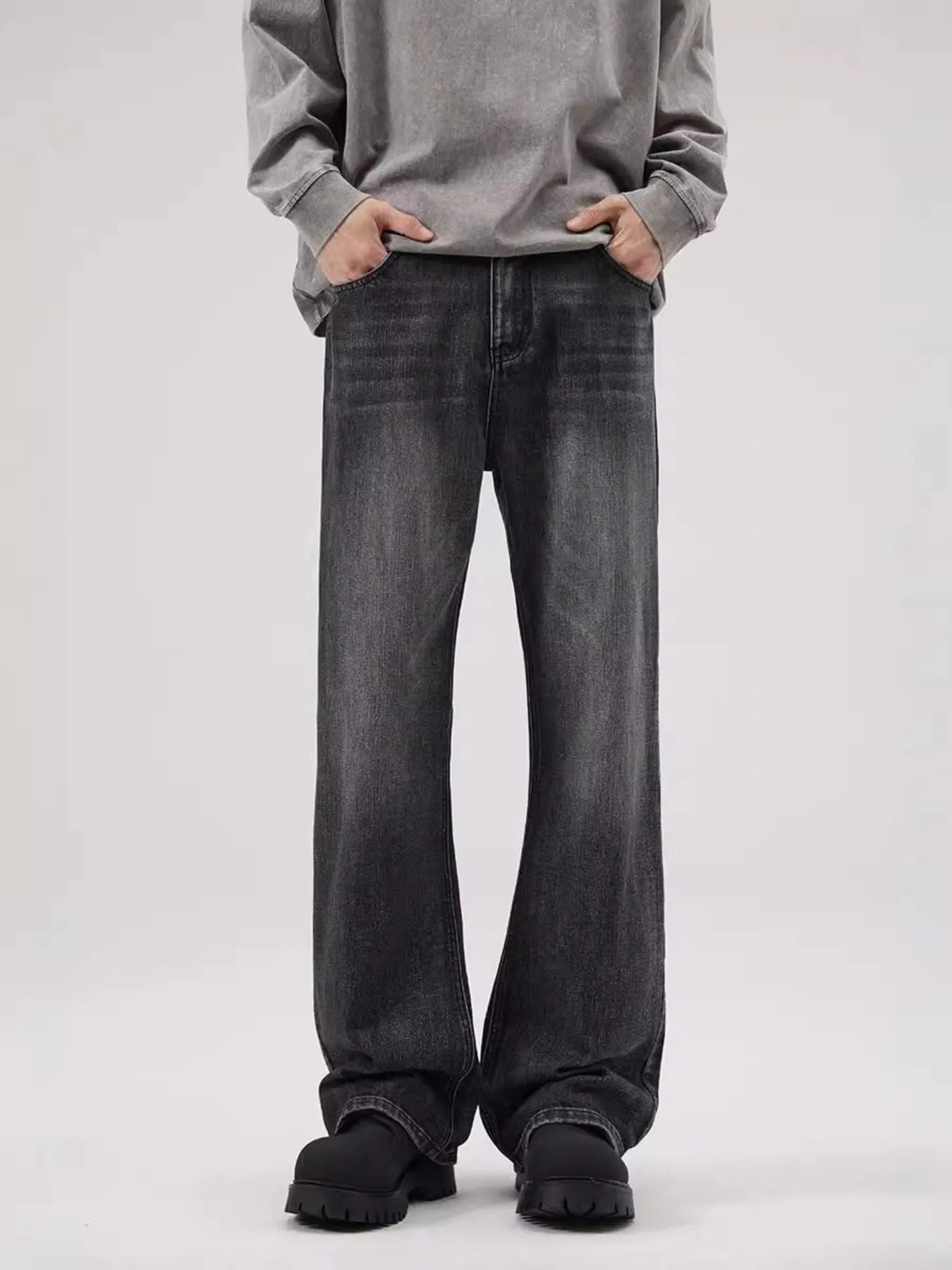 Men's Full Size Washed Straight Leg Jeans Plus Size Black - Fashorio
