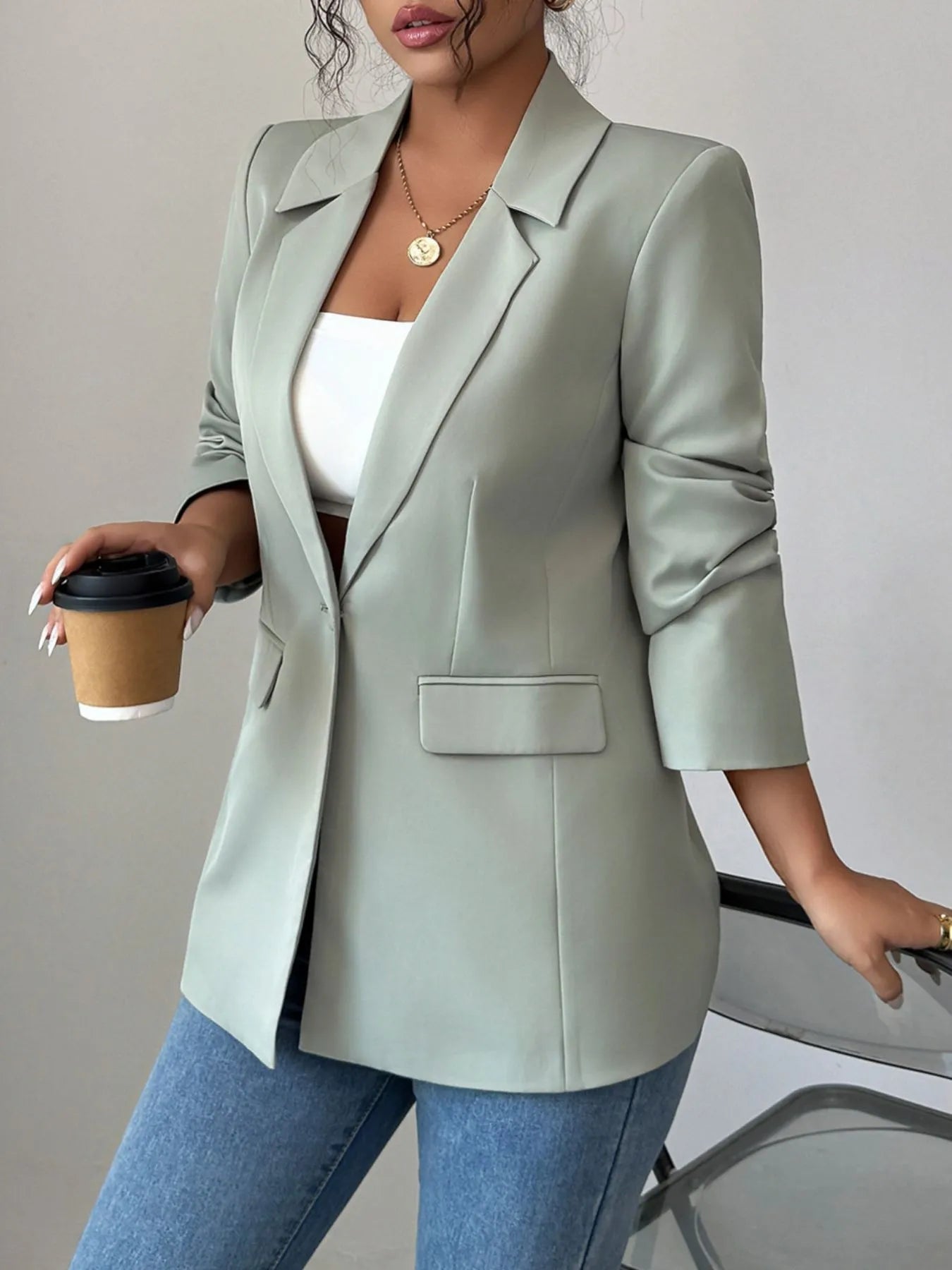 One Button Lapel Collar Blazer - Fashorio
