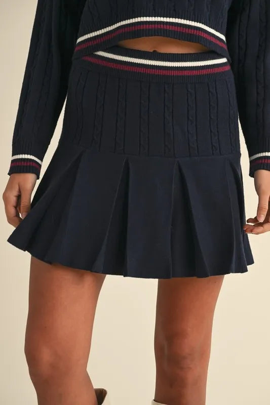 MABLE Cable-Knit Top and Pleated Skirt Sweater Set - Fashorio