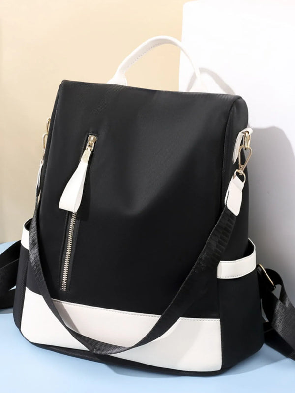 Color Block Convertible Backpack Bag Black One Size - Fashorio
