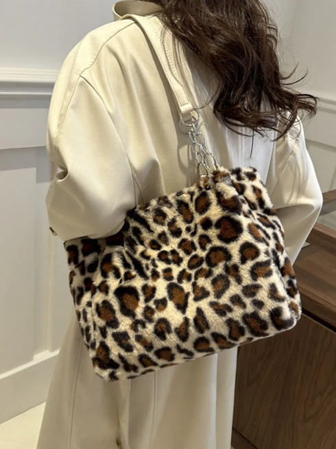 Faux Fur Leopard Shoulder Bag - Fashorio