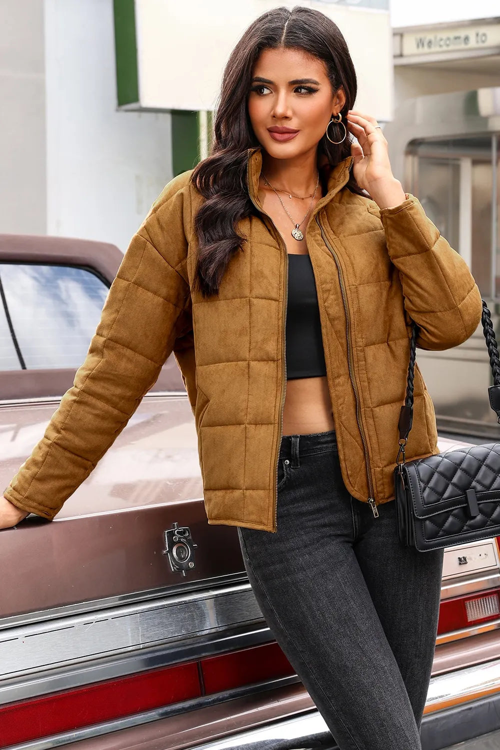 Zip Up Pocketed Long Sleeve Coat - Fashorio