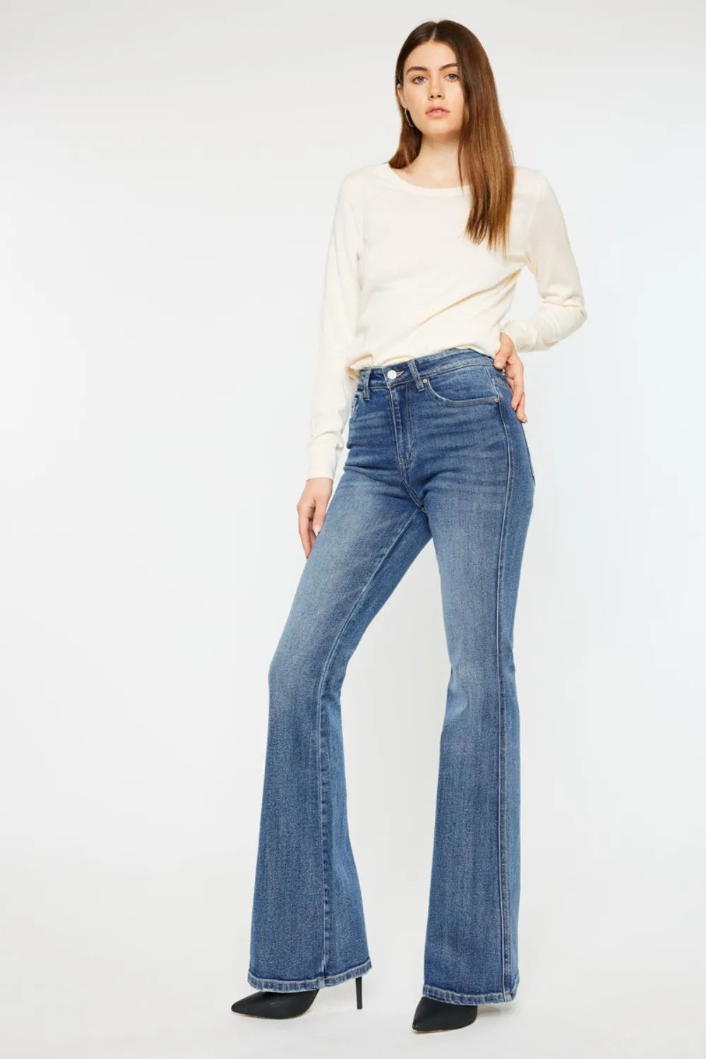Kancan Cat's Whiskers High Waist Flare Jeans - Fashorio