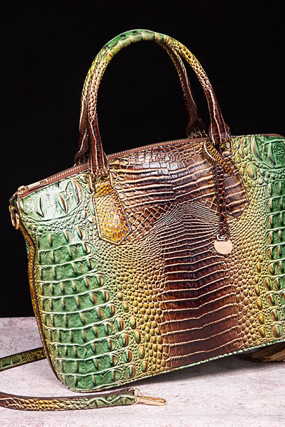 Gradient PU Leather Handbag Green Brown One Size - Fashorio