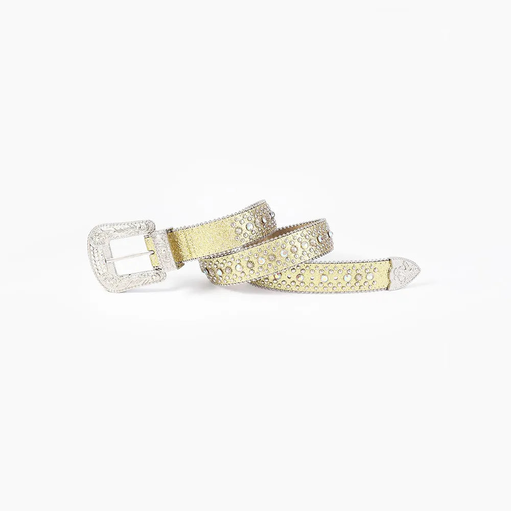 Rhinestone PU Leather Belt - Fashorio