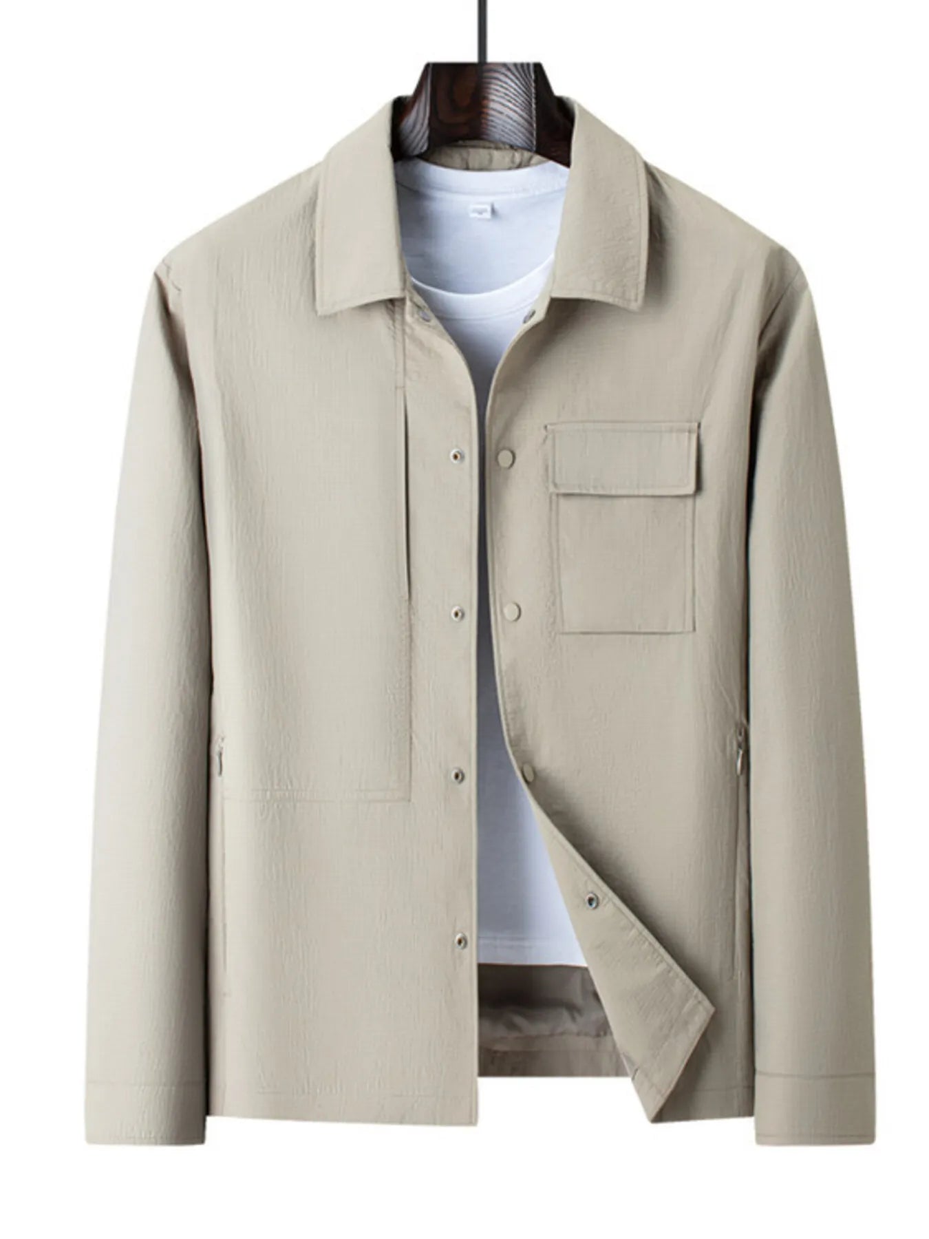 Men's Plus Size Snap Down Long Sleeve Jacket Apricot - Fashorio
