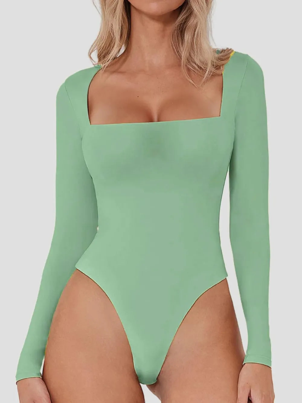 Square Neck Long Sleeve Bodysuit - Fashorio
