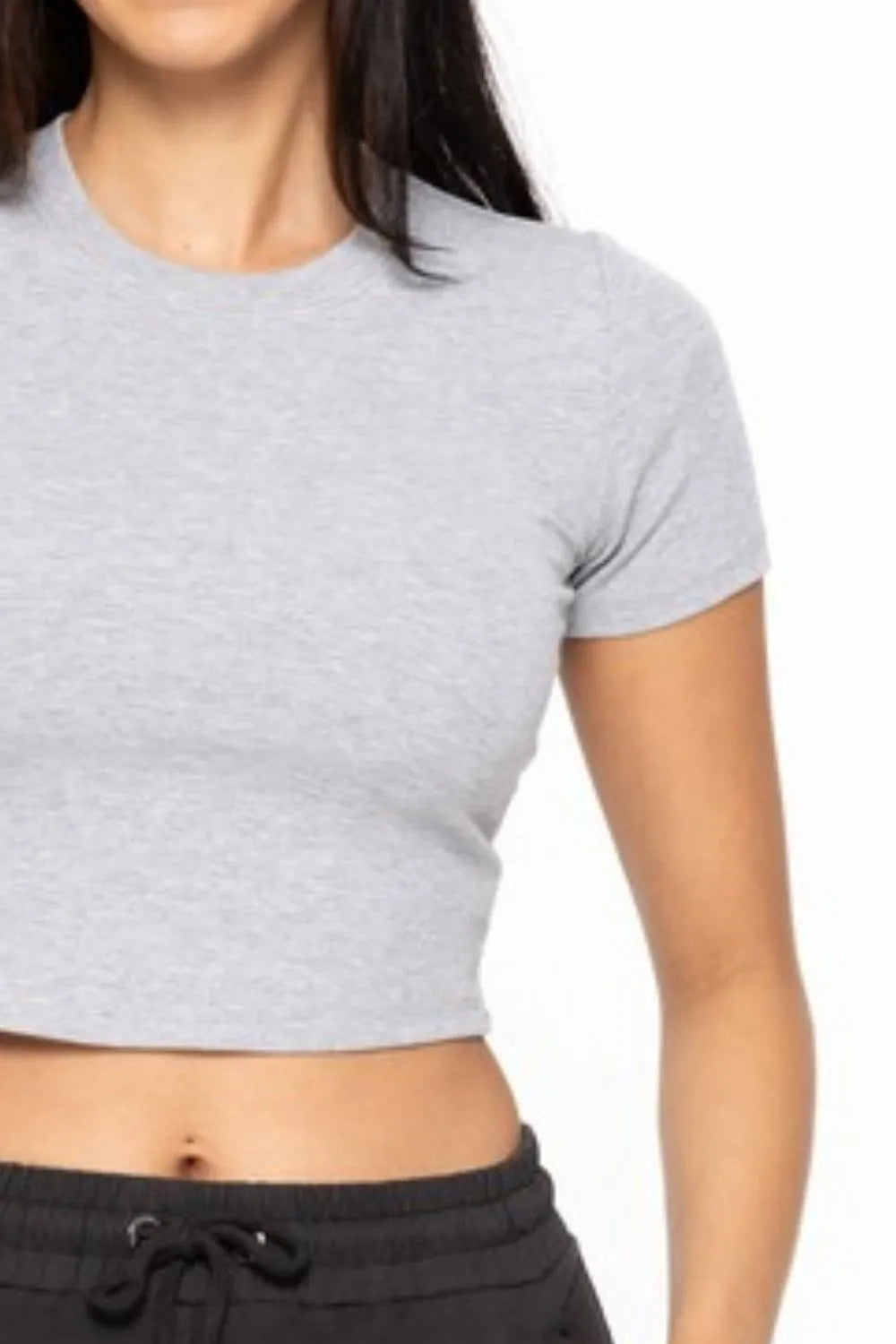 MONO B Essential Micro-ribbed Cropped Athleisure Tee - Fashorio
