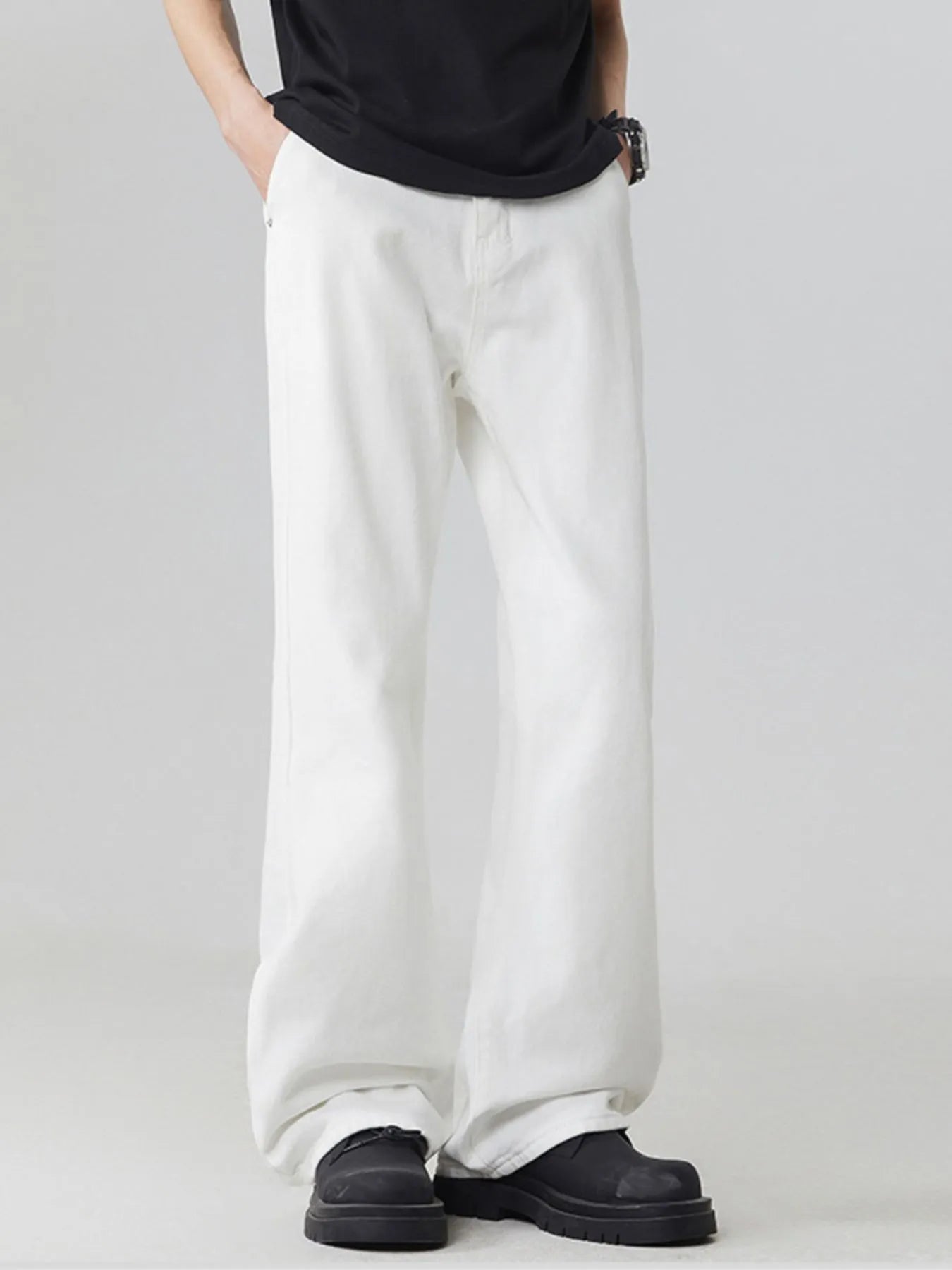 Men's Full Size Round Neck Short Sleeve Jeans Plus Size White - Fashorio