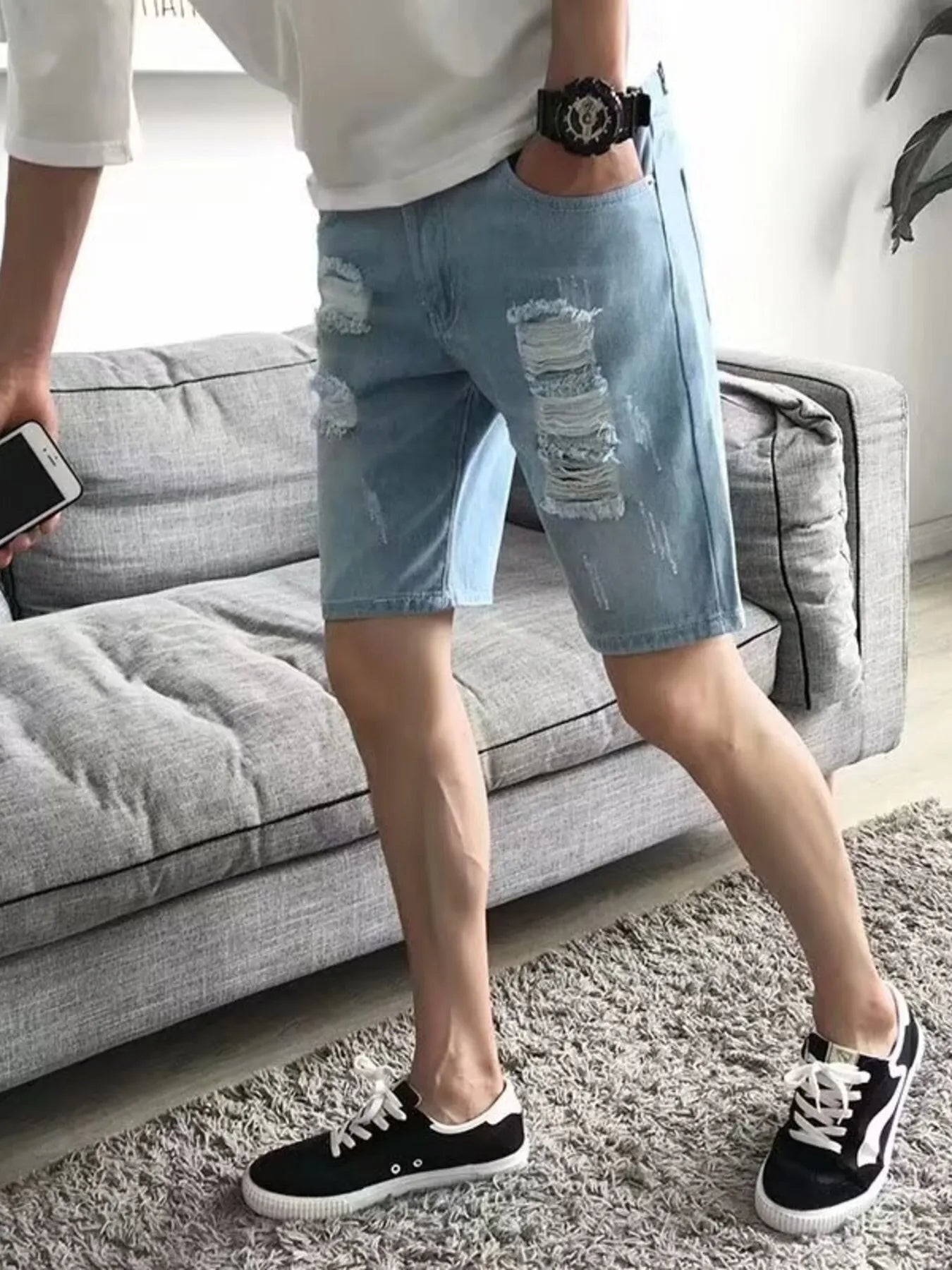 Men's Distressed Wash Denim Shorts - Fashorio