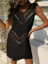 Crochet Detail Beach Cover Up Dress Black One Size - Fashorio