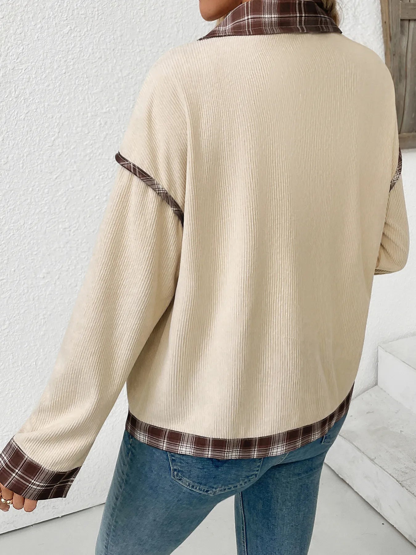 Plaid Hem Button Up Long Sleeve Shacket – Lightweight Layering - Fashorio