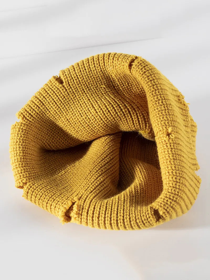 Distressed Cuffed Knit Hat - Fashorio