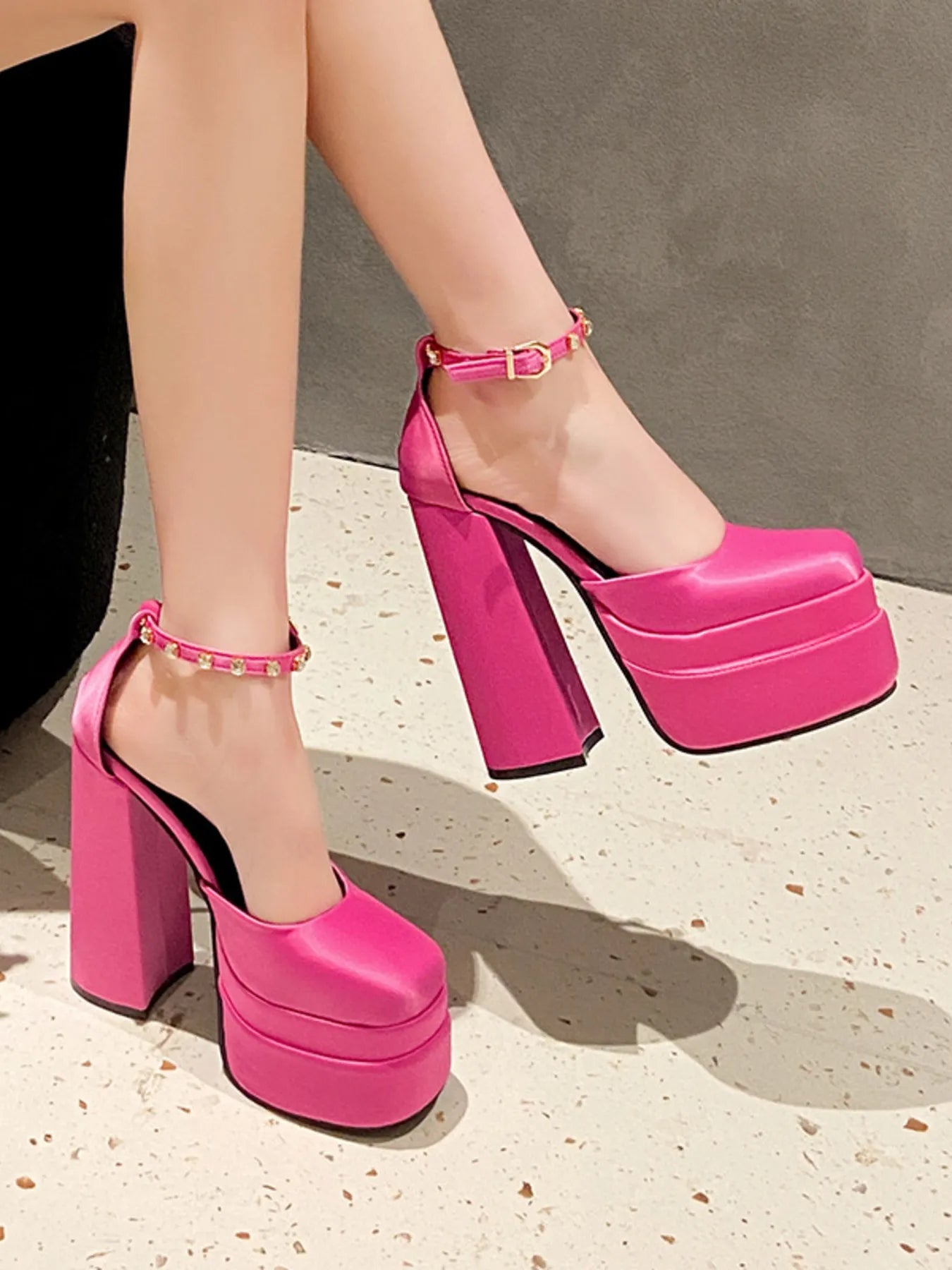 Platform High Heel Ankle Strap Pumps - Fashorio