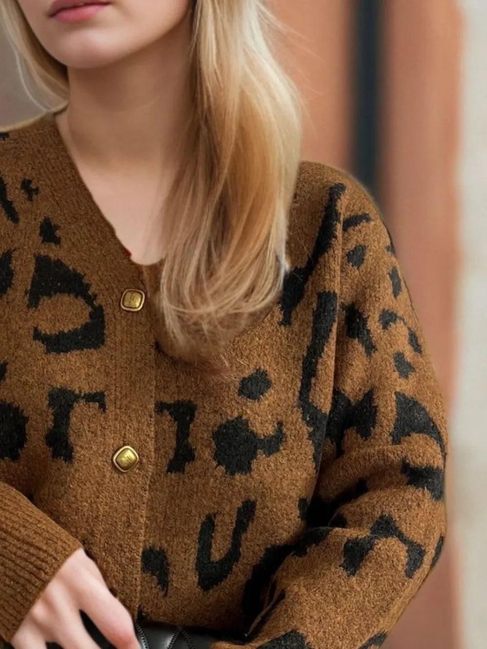 Leopard V-Neck Button Up Cardigan - Fashorio