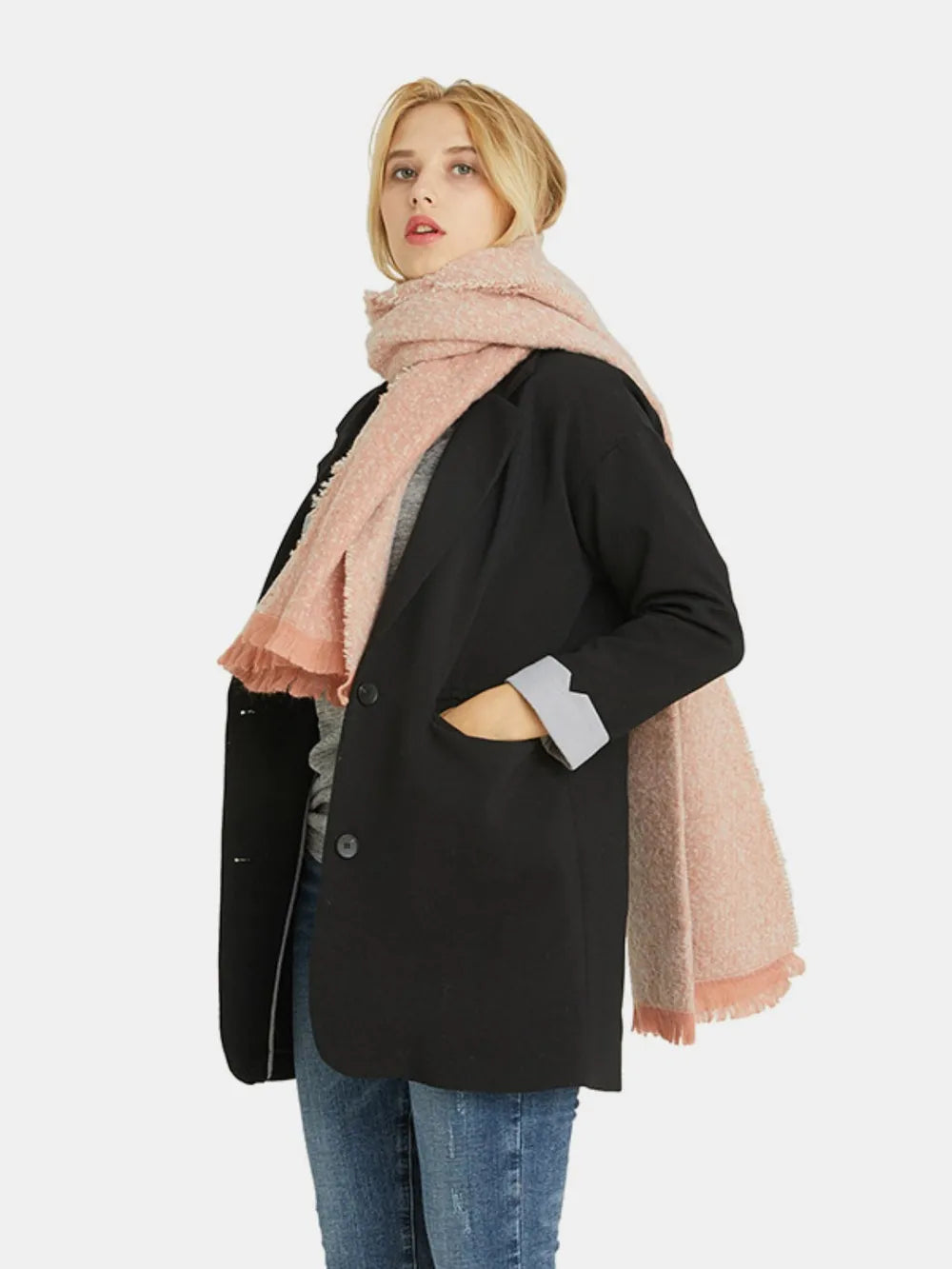 Raw Hem Heathered Polyester Scarf - Fashorio