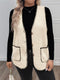 Plus Size Contrast Trim Button Up Vest Coat Beige - Fashorio