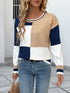 Color Block Round Neck Sweater with Ribbed Trim - Fashorio