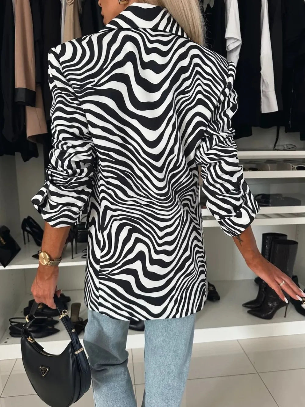 Animal Print Long Sleeve Blazer - Fashorio