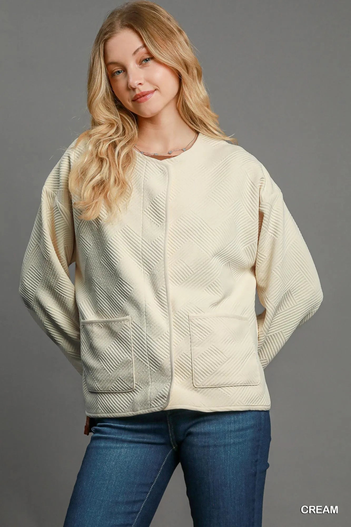 Umgee Textured Jacquard Jacket – Buttoned Pocketed Style - Fashorio