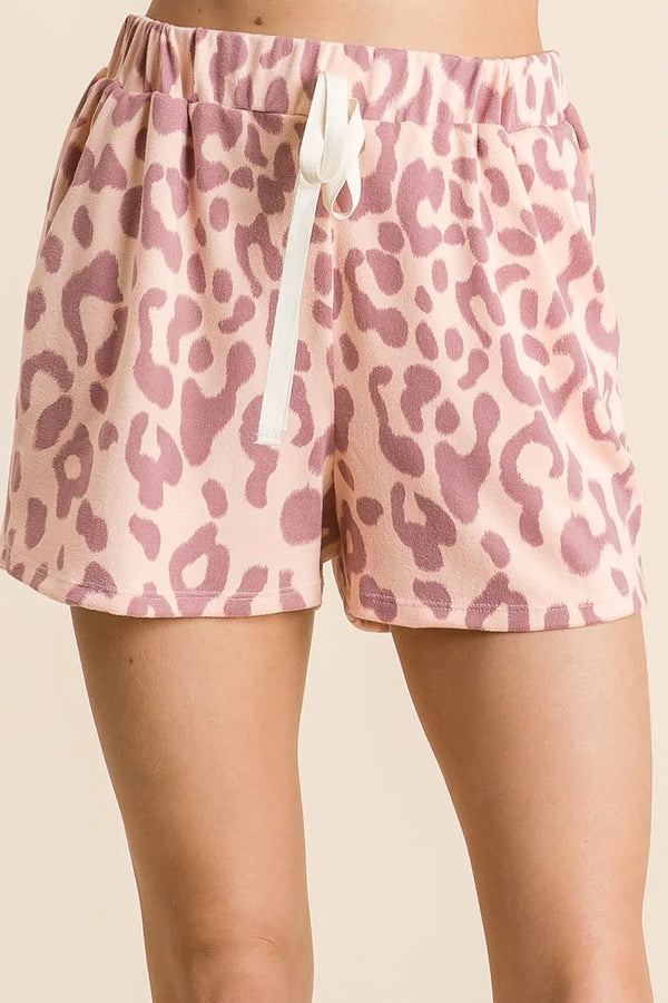 BiBi Leopard Shorts with Twill Tape Drawstring MAUVE - Fashorio