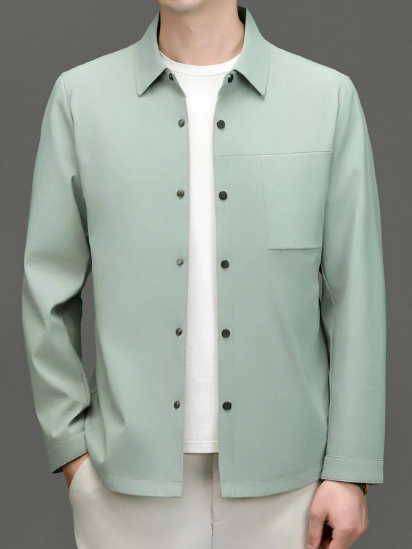 Men's Plus Size Button Up Long Sleeve Jacket Mint Green - Fashorio