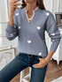 Heart V-Neck Long Sleeve Sweater - Fashorio
