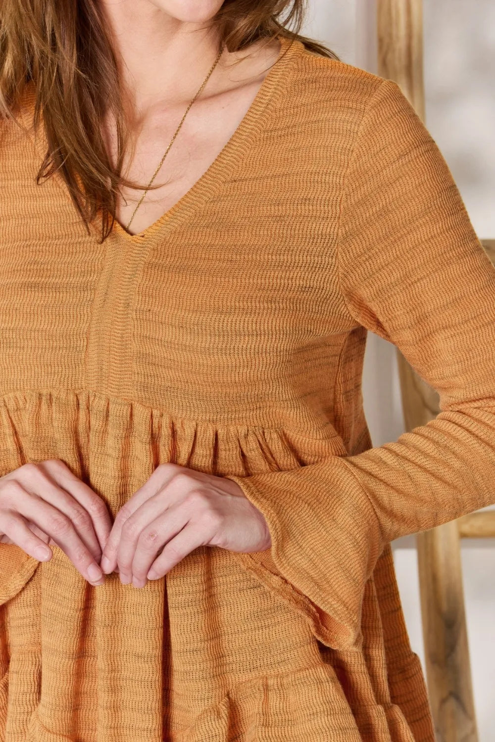 Hailey & Co Full Size V-Neck Flounce Sleeve Blouse - Fashorio