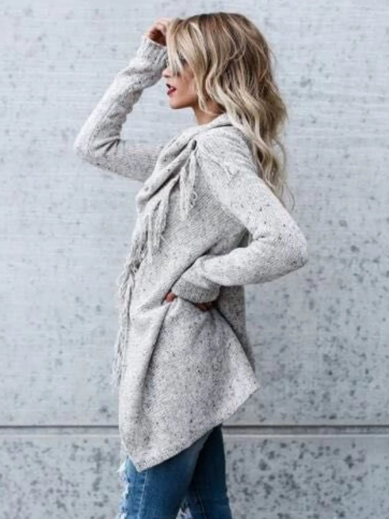 Fringe Long Sleeve Wrap Cardigan - Fashorio