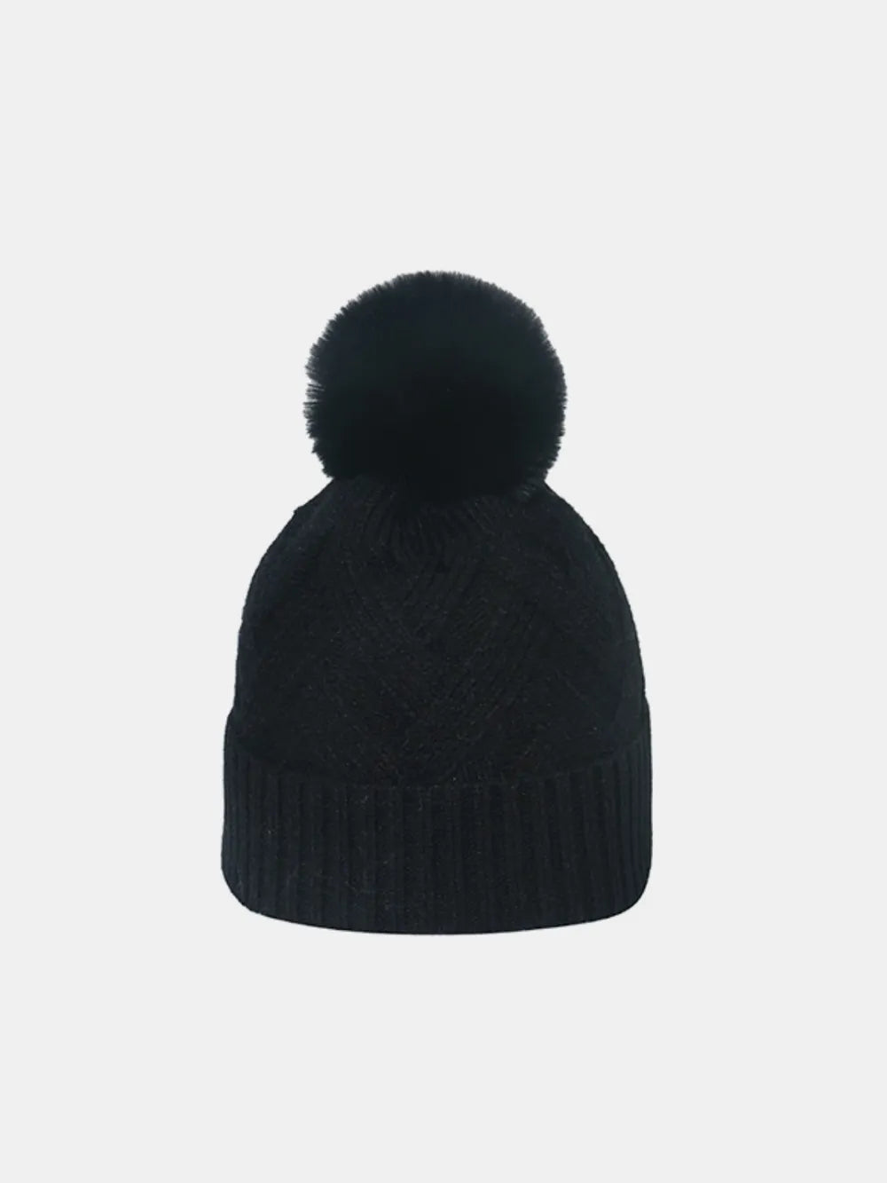 Roll Rim Hat with Pompom Black One Size - Fashorio