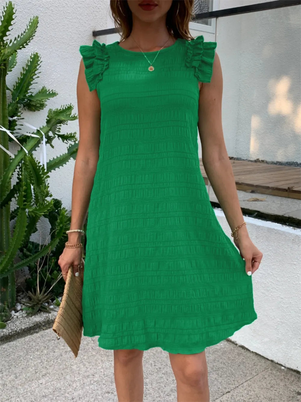 Ruffled Round Neck Sleeveless Dress – Effortless Summer Style - Fashorio