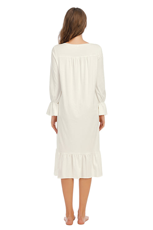Flounce Sleeve Ruffle Hem Night Dress - Fashorio
