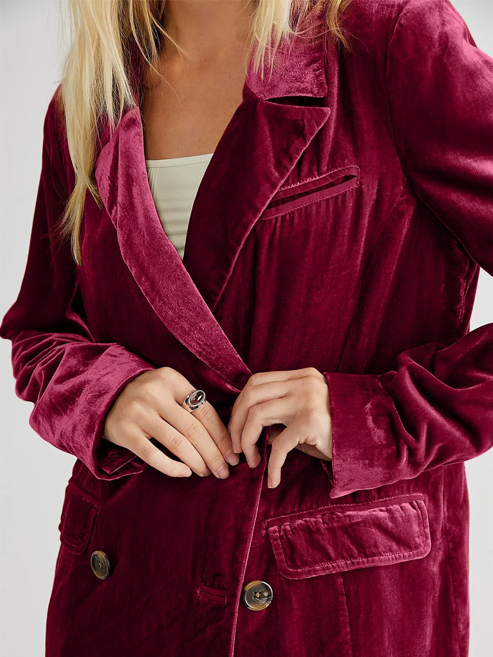 Lapel Collar Long Sleeve Blazer with Pockets - Fashorio