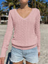 Cable Knit V-Neck Sweater Pink - Fashorio